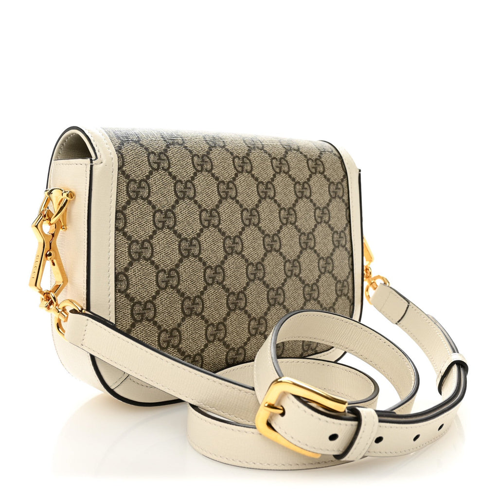 Gucci GG Supreme Monogram Web Mini Horsebit 1955 Shoulder Bag Beige Mystic White