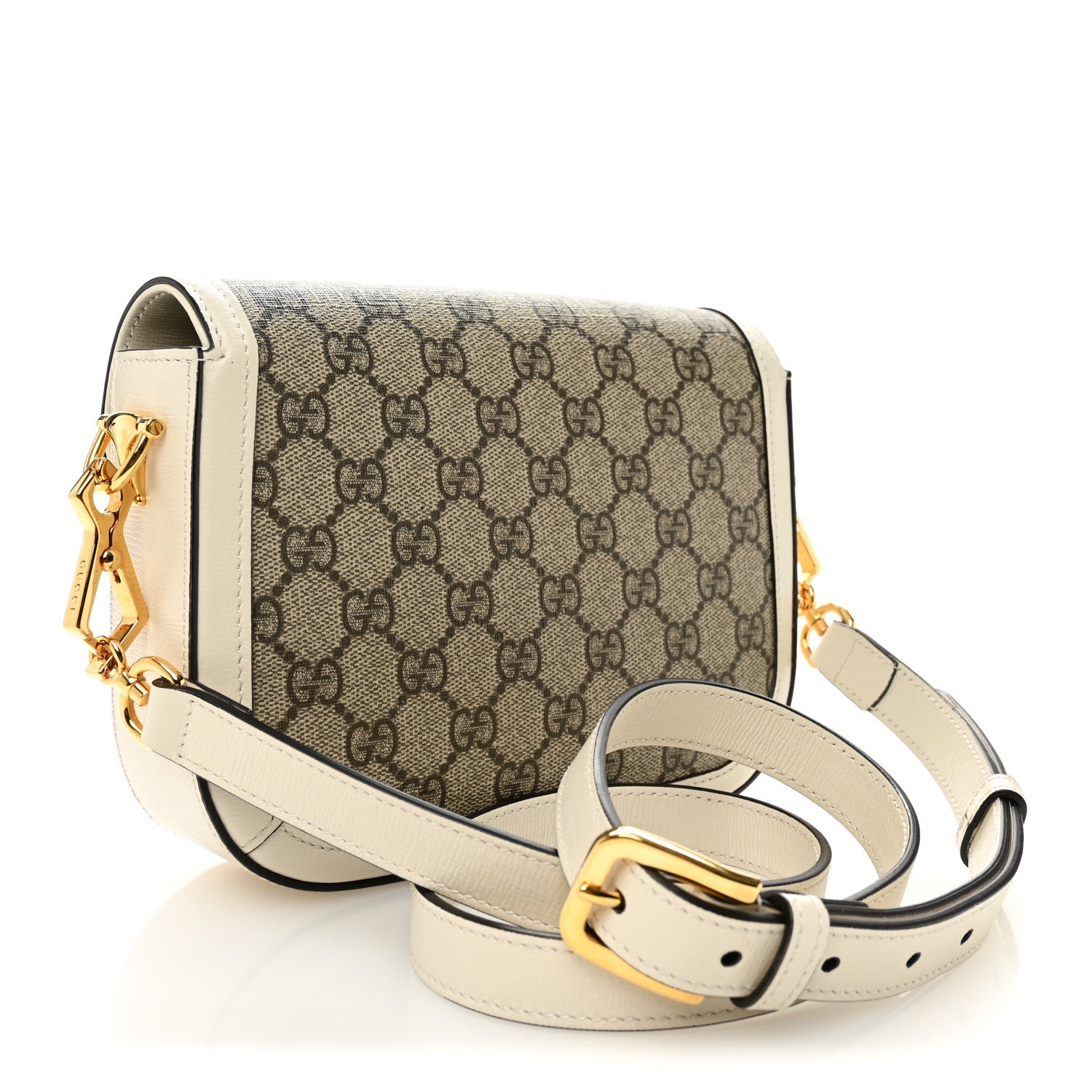 Gucci GG Supreme Monogram Web Mini Horsebit 1955 Shoulder Bag Beige Mystic White