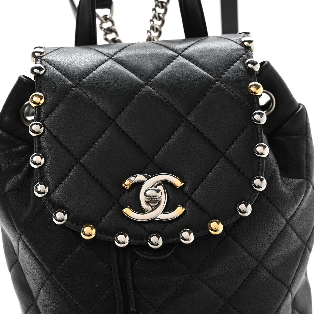 Chanel Lambskin Quilted Metallic Bubble Backpack Black