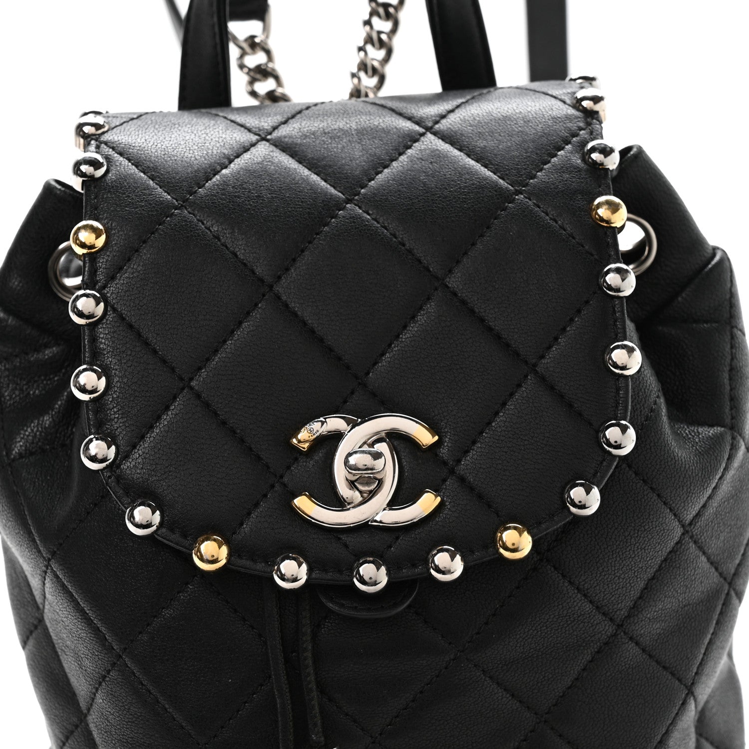 Chanel Lambskin Quilted Metallic Bubble Backpack Black