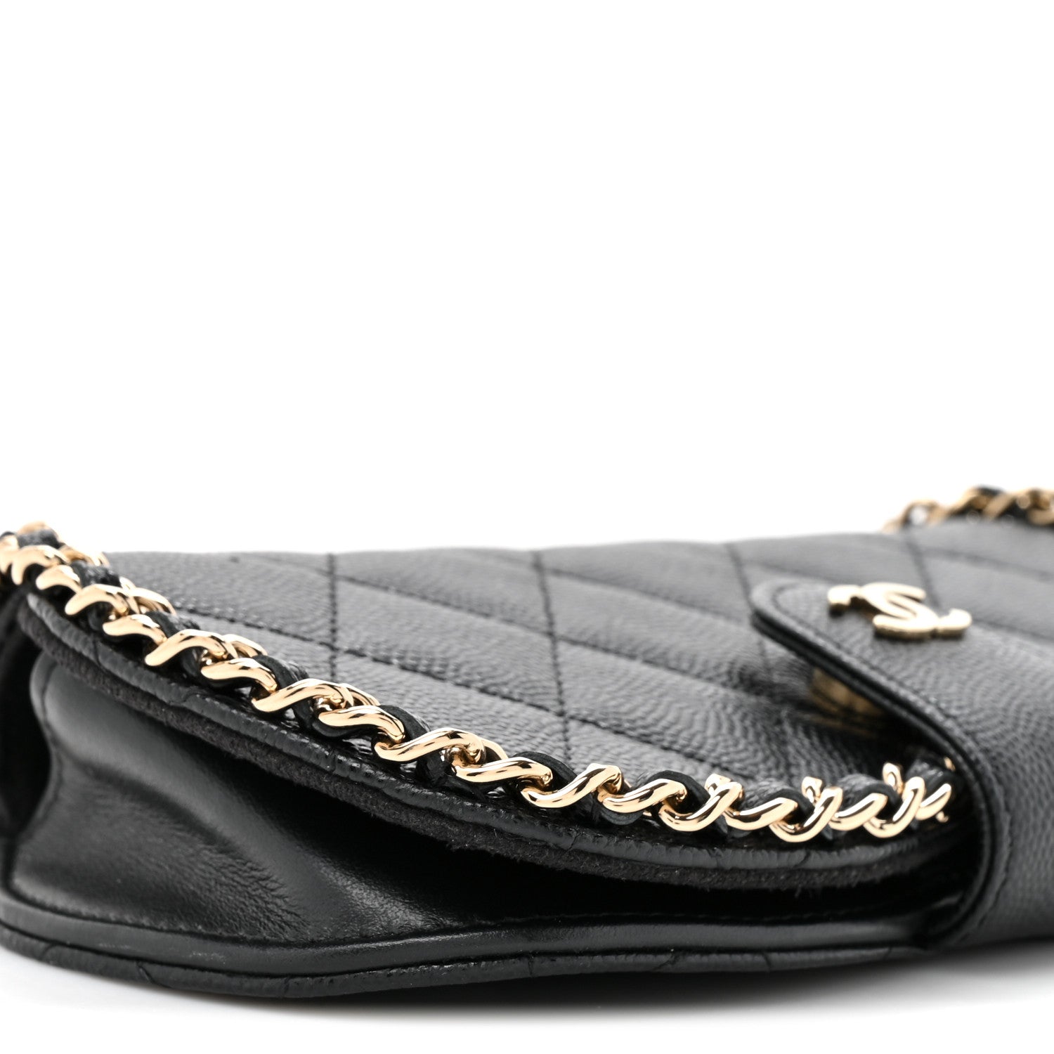 Chanel Caviar Quilted Chain Glasses Case Black