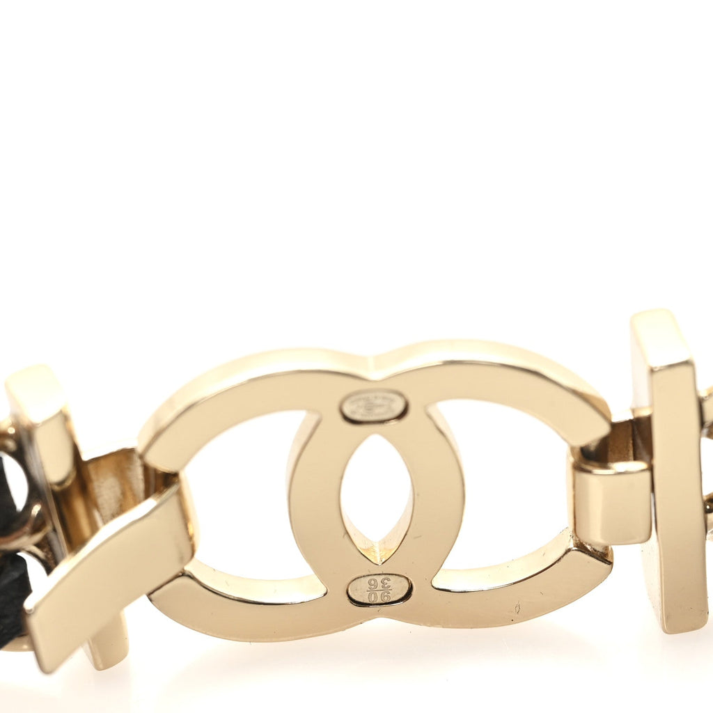 Lambskin Ruched Chain CC Belt 90 36 Black Multicolor