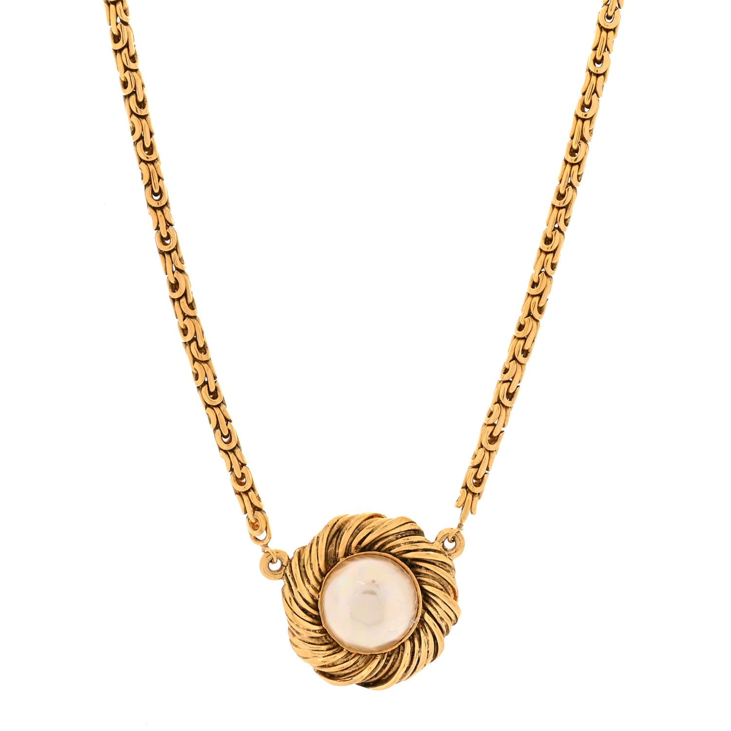 Metal Pearl Flower Necklace Gold