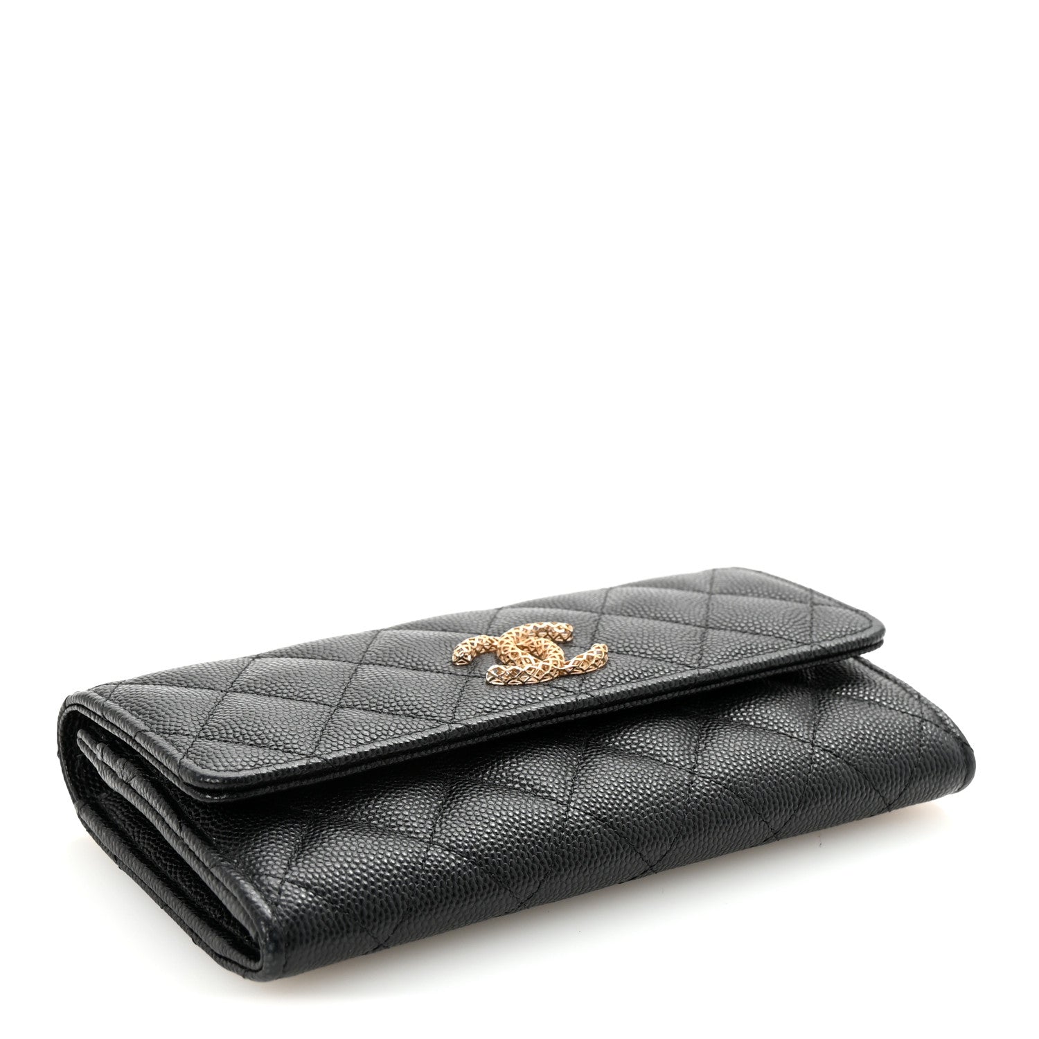 Caviar Metal Perforated Quilted CC Flap Wallet Black