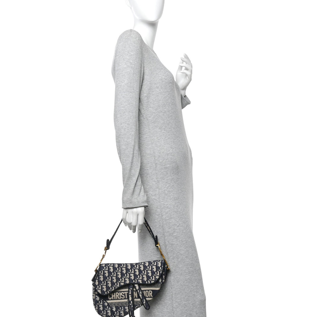 Christian Dior Oblique Embroidered Saddle Bag Blue