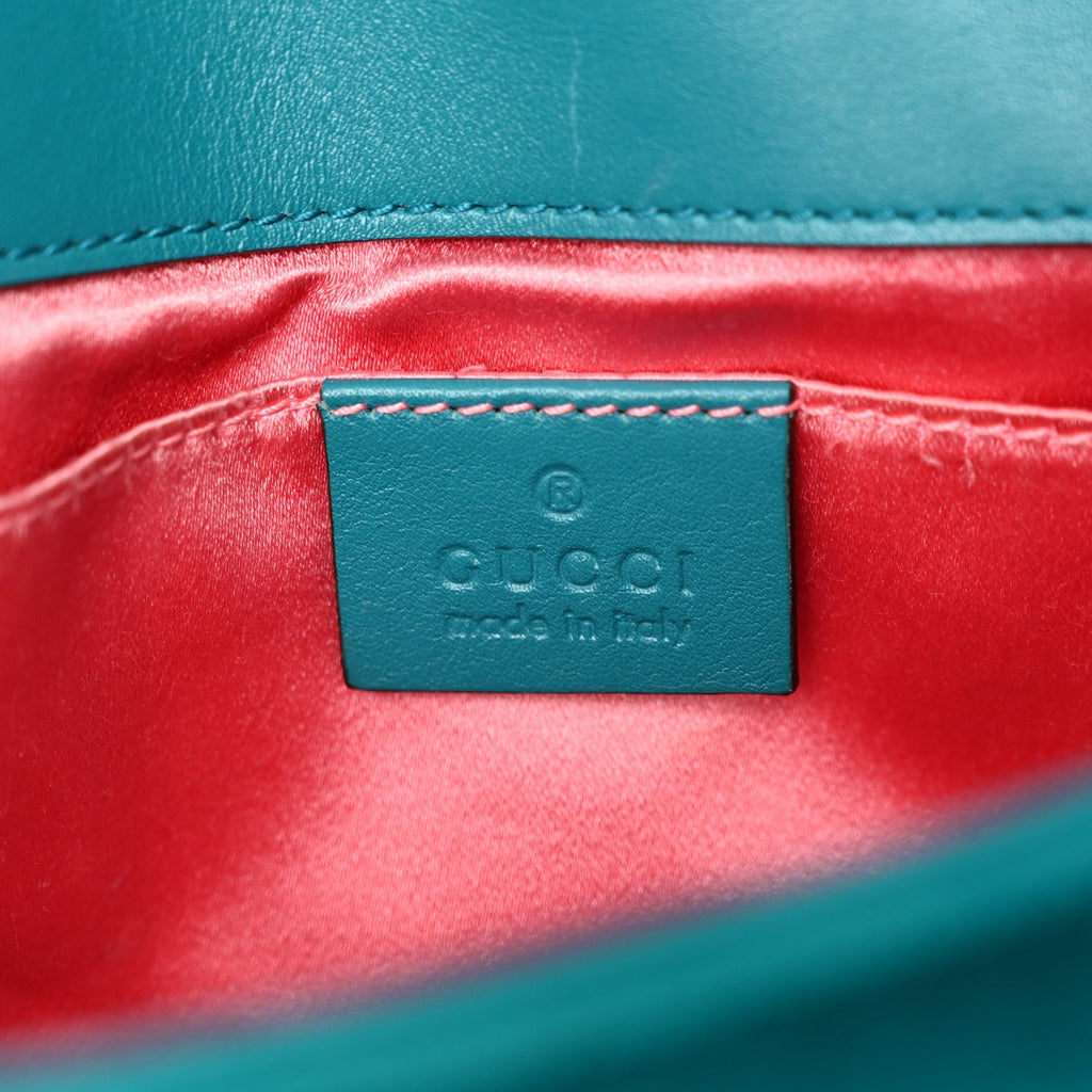 Gucci Velvet Matelasse Mini GG Marmont Shoulder Bag Pavone Cyan
