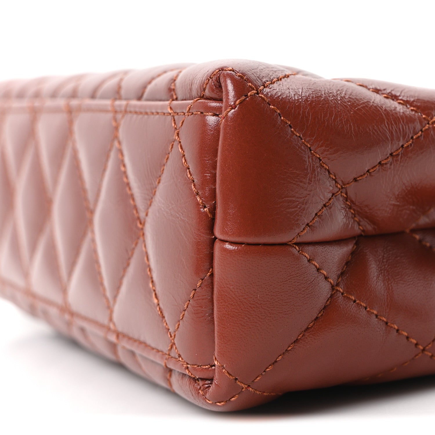 Chanel Shiny Aged Calfskin Quilted Nano Kelly Shopper Brown
