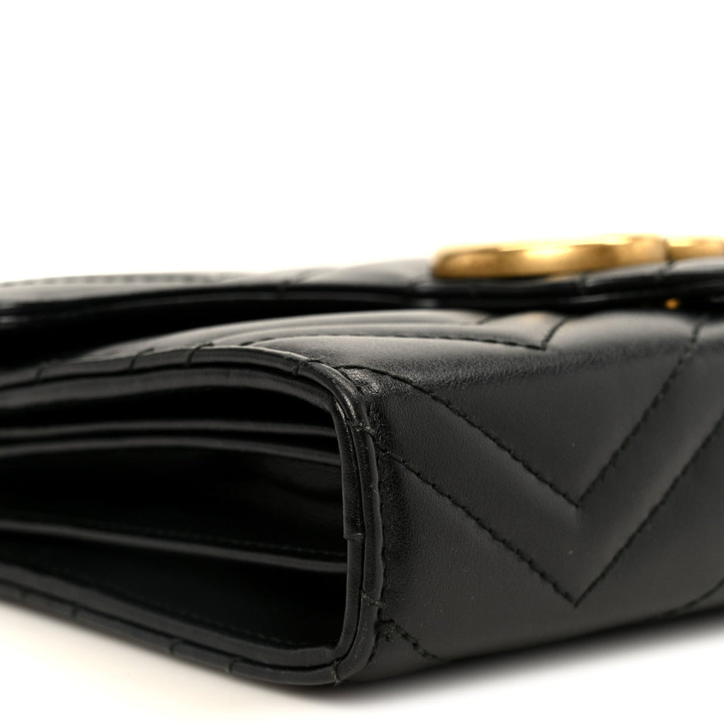 Gucci Calfskin Matelasse GG Marmont Chain Wallet Black