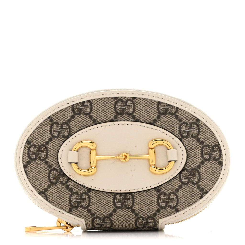 Gucci GG Supreme Monogram Azalea Calfskin Horsebit 1955 Coin Case Beige Mystic White