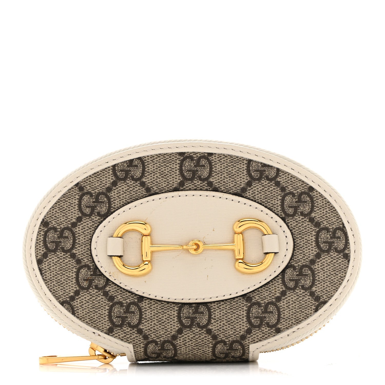 Gucci GG Supreme Monogram Azalea Calfskin Horsebit 1955 Coin Case Beige Mystic White