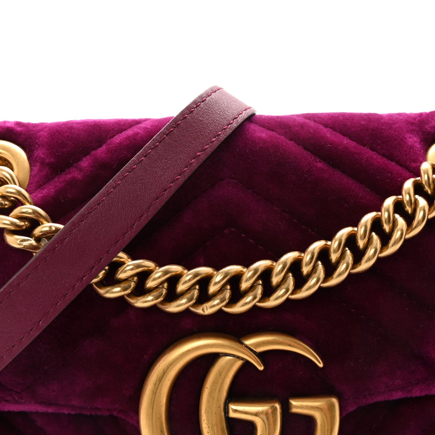 Gucci Velvet Matelasse Mini GG Marmont Shoulder Bag Fuchsia Violet Cyclamen