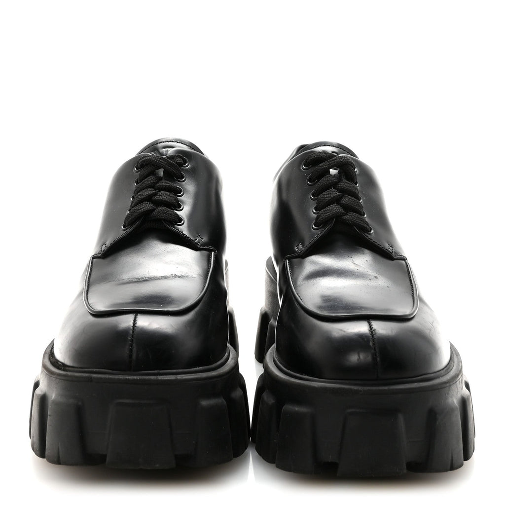 Prada Spazzolato Rois Monolith 55mm Derby Loafers 38 Black