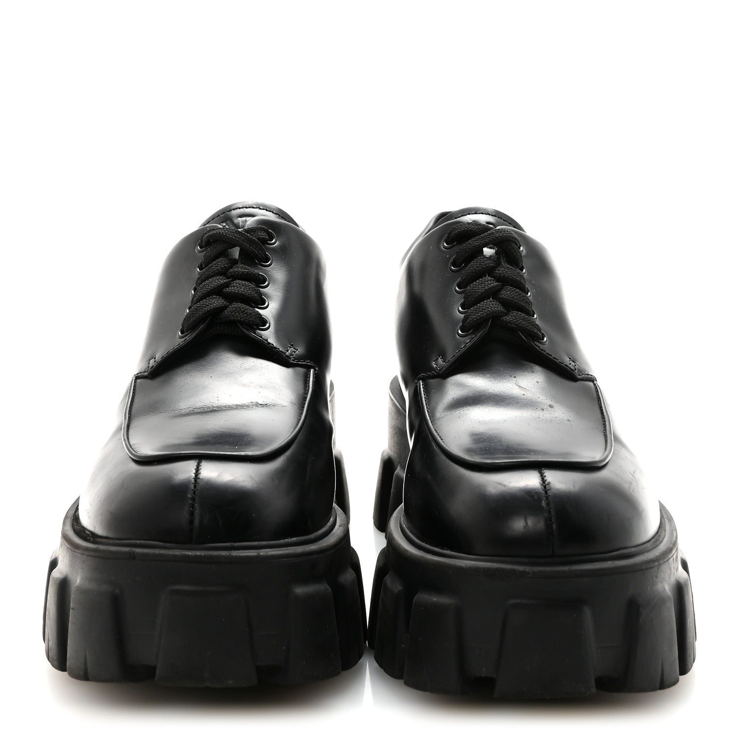 Prada Spazzolato Rois Monolith 55mm Derby Loafers 38 Black