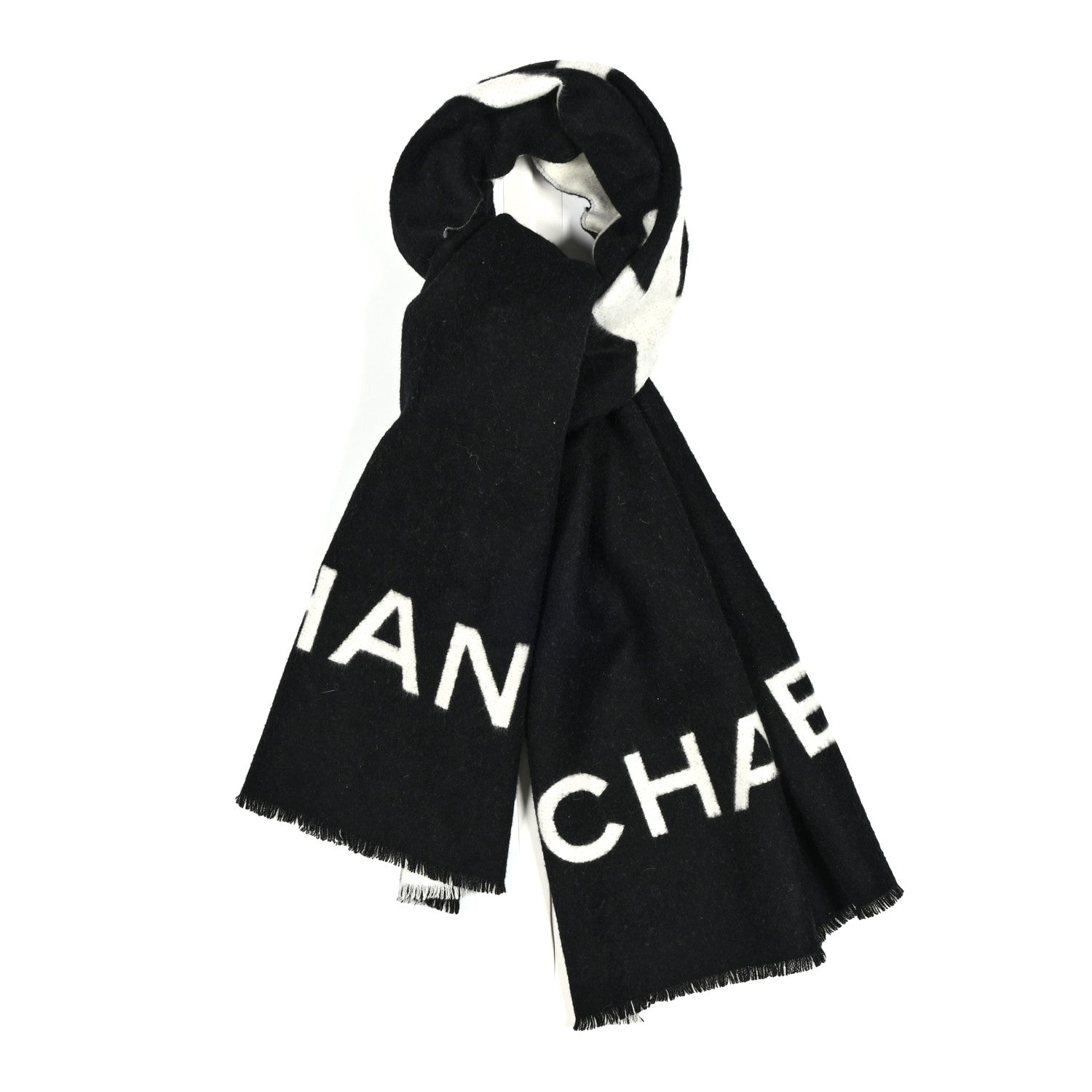 Cashmere CC Fringe Stole Black White