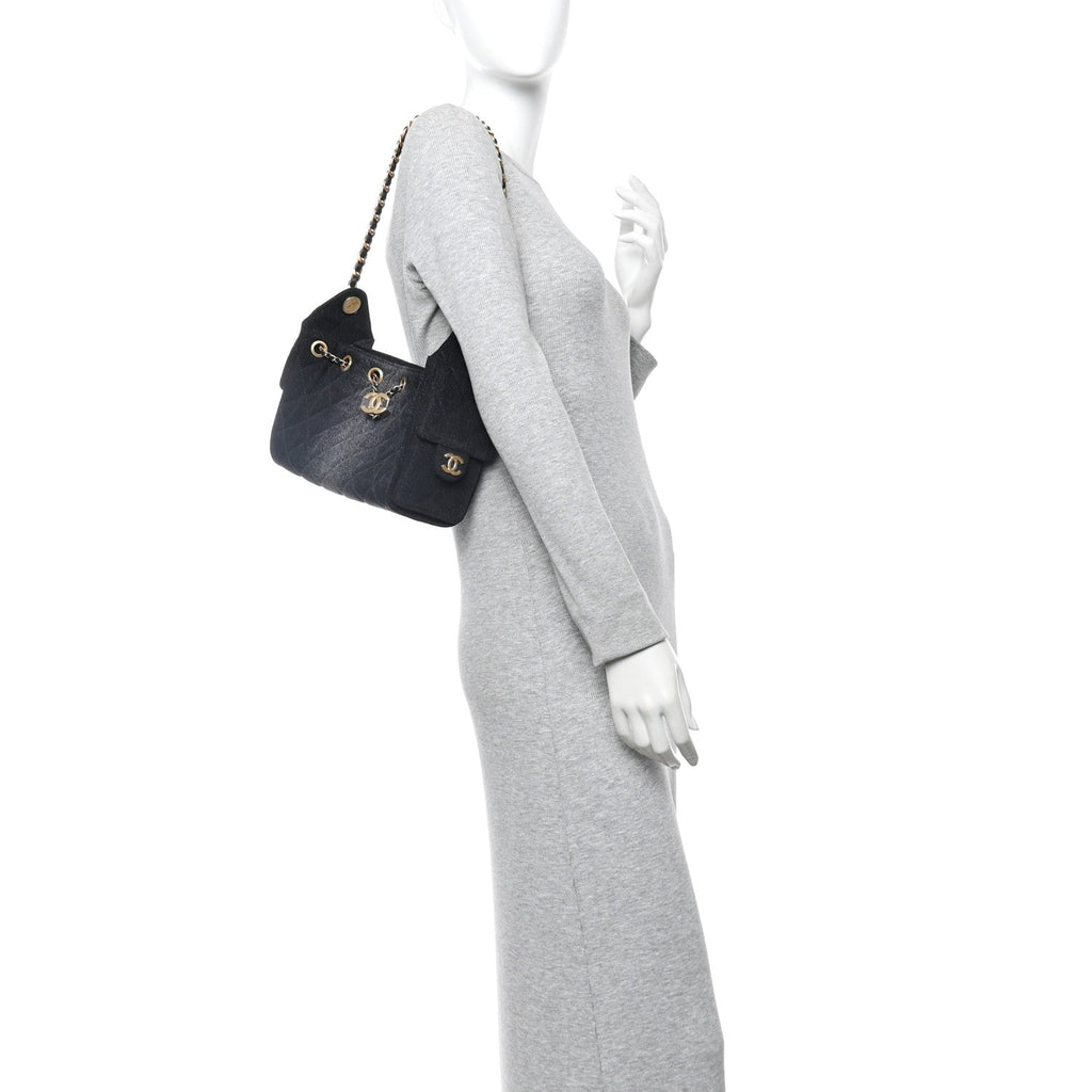 Chanel Washed Denim Quilted Mini Chanel 25 Handbag Black