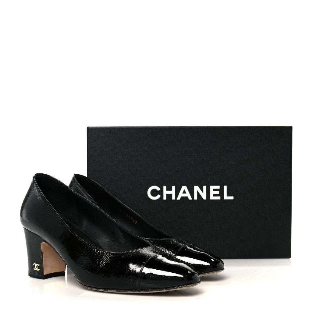 Patent Calfskin Cap Toe Mary Janes 36.5 Black