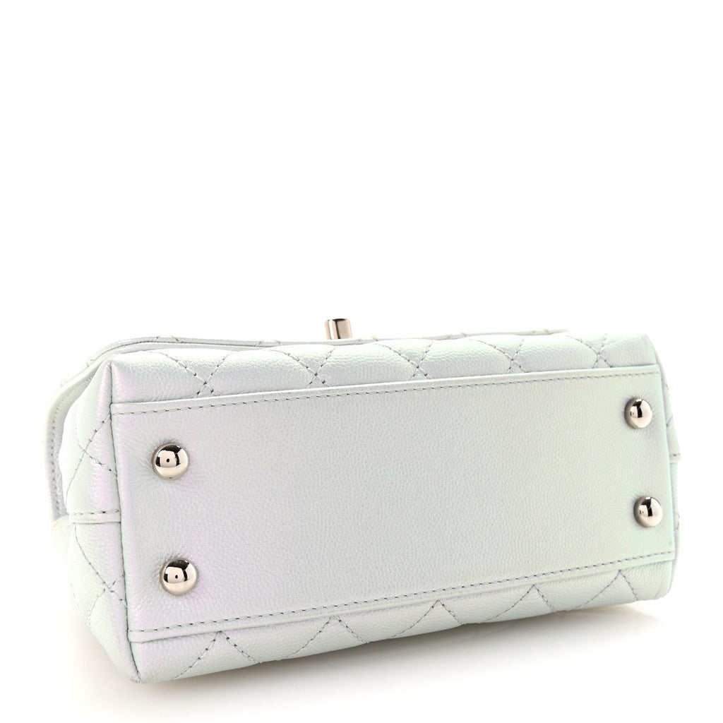 Chanel Iridescent Caviar Quilted Extra Mini Coco Handle Flap Light Blue