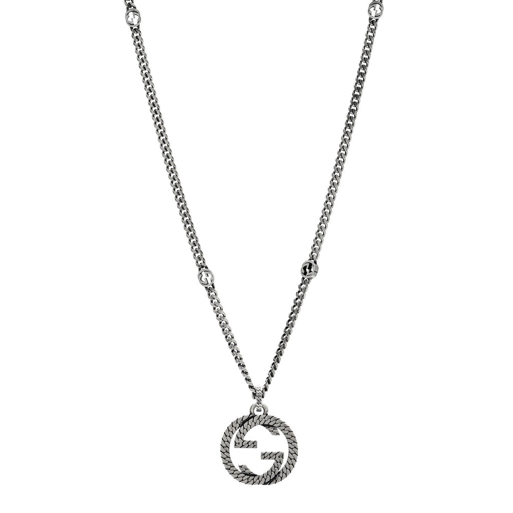 Gucci Sterling Silver Textured Interlocking G Pendant Necklace
