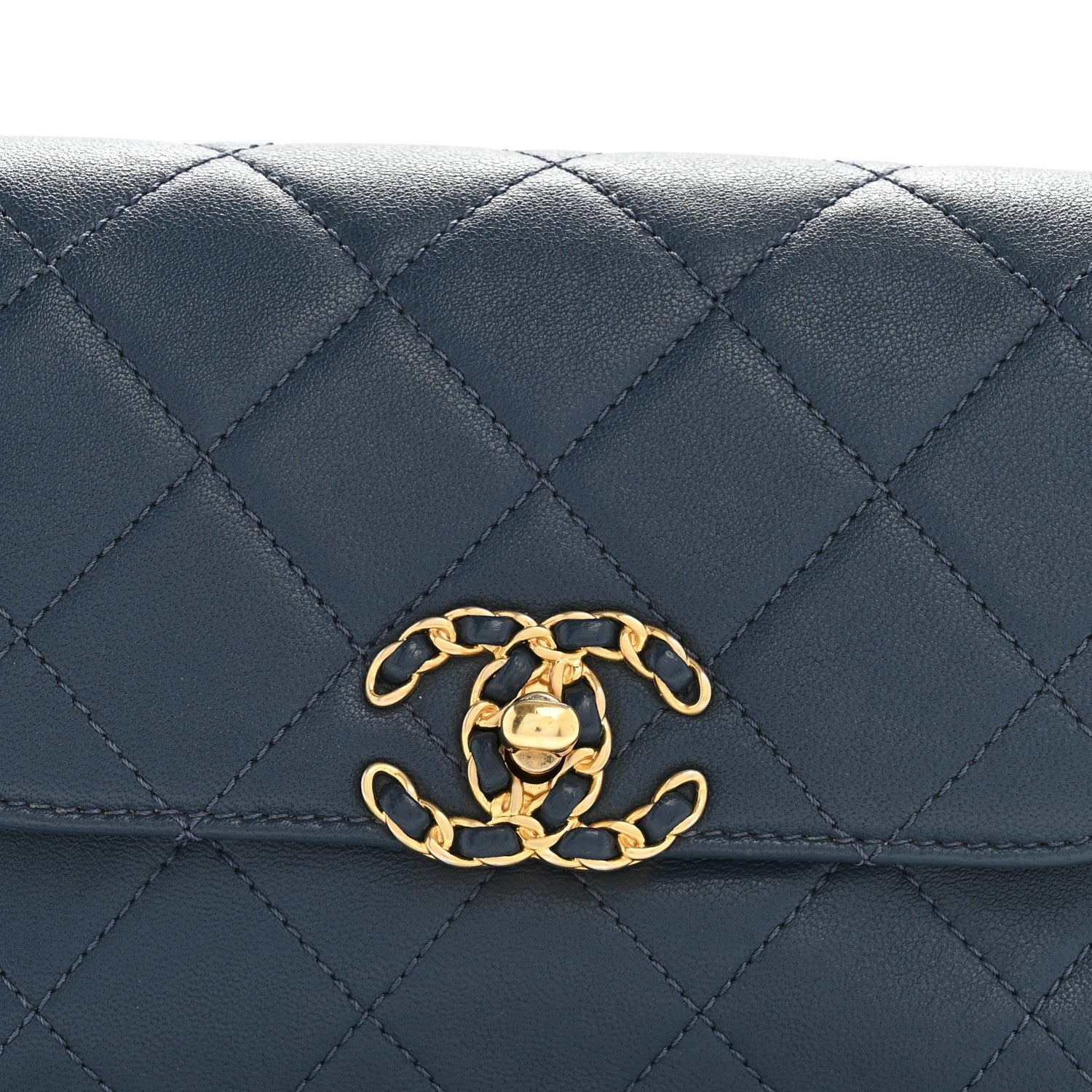 Chanel Lambskin Quilted Chain Infinity Waist Belt Bag Blue