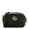 Gucci Calfskin Matelasse Mini GG Marmont Chain Shoulder Bag Black