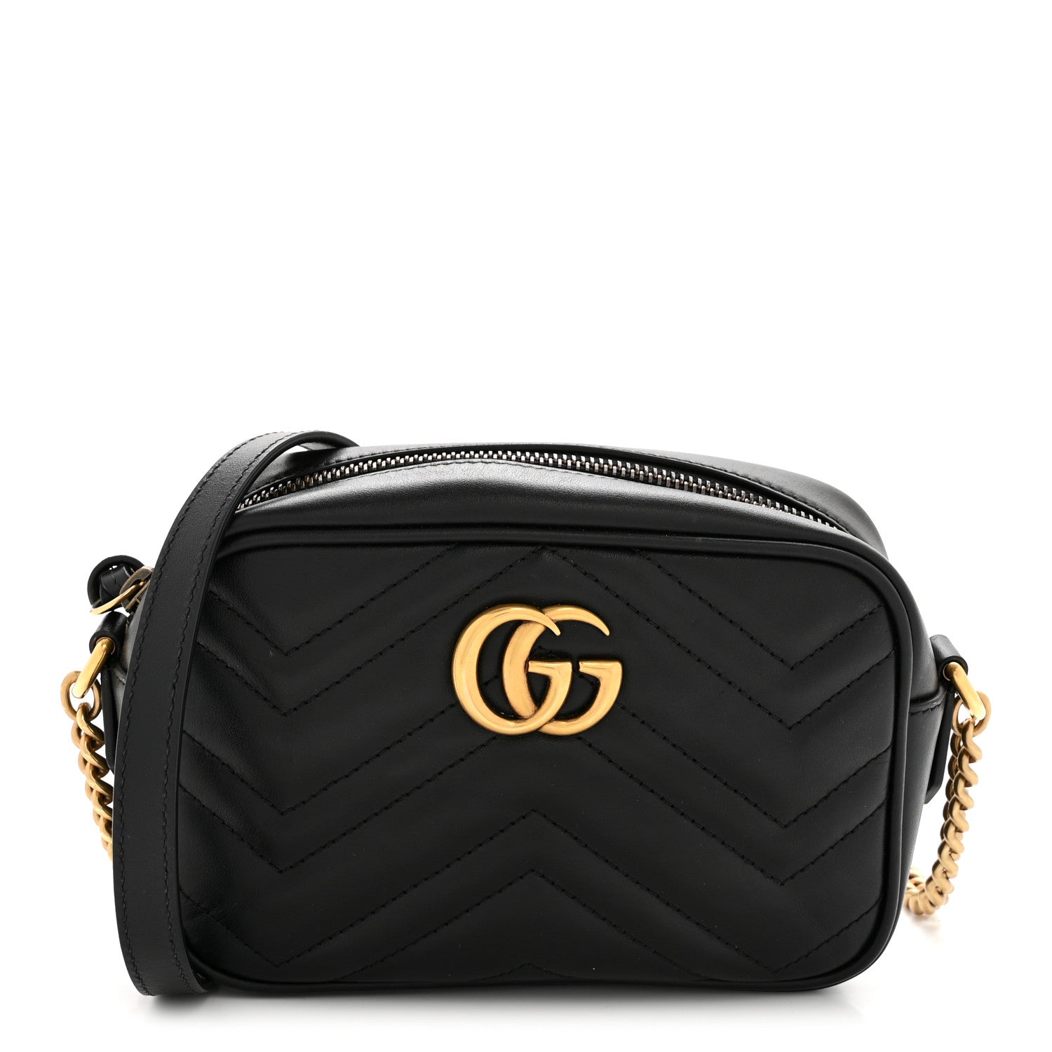 Gucci Calfskin Matelasse Mini GG Marmont Chain Shoulder Bag Black