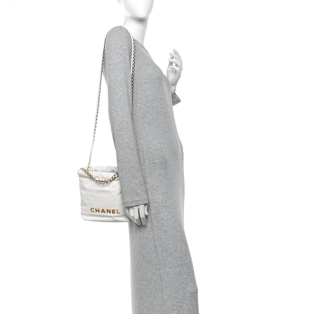 Chanel Shiny Calfskin Quilted Mini Chanel 22 White