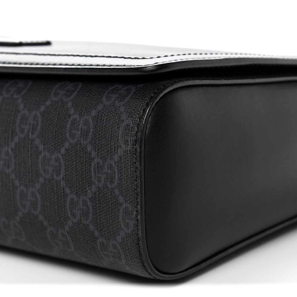 Gucci GG Supreme Monogram Appia Calfskin Web Crossbody Bag Black Grey