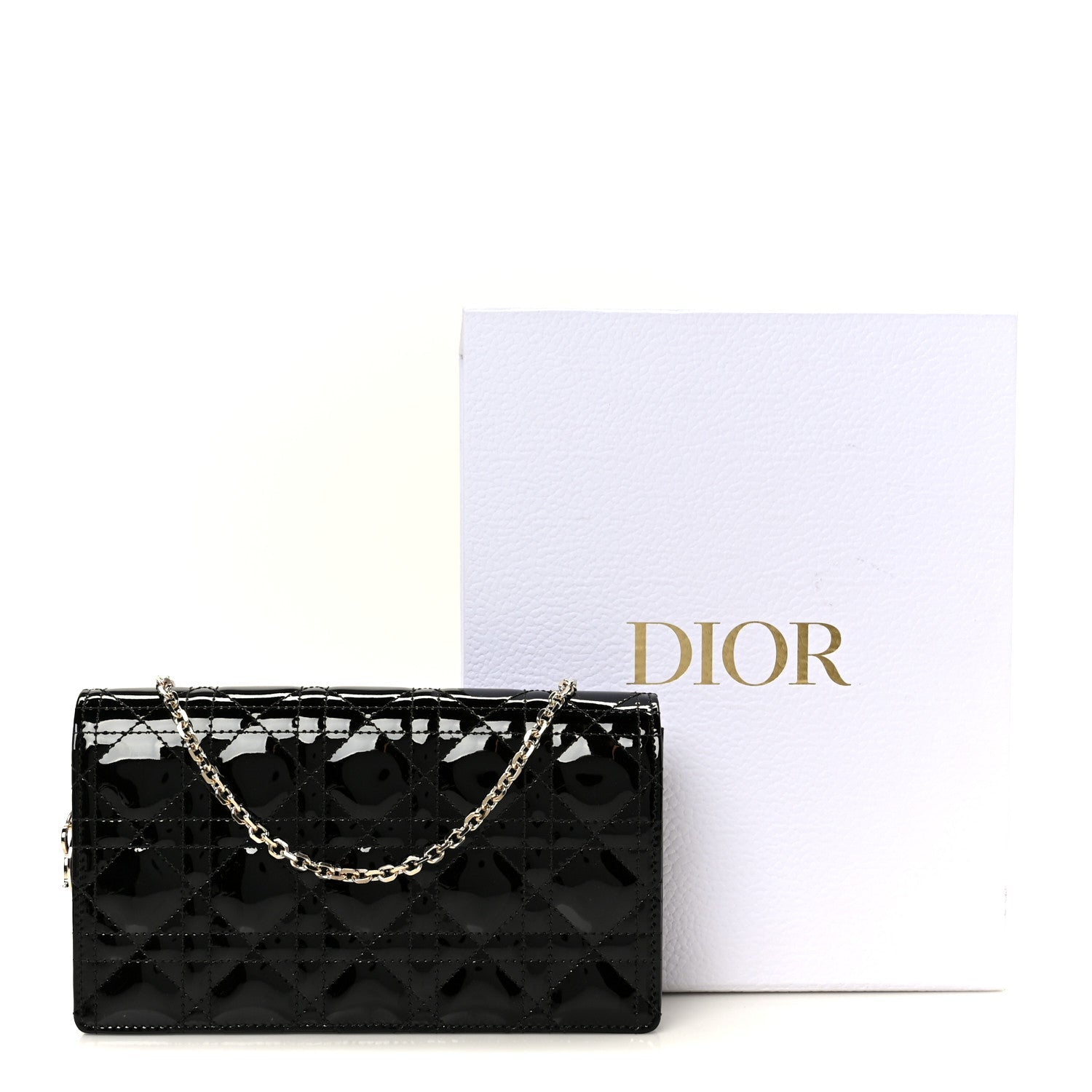 Christian Dior Patent Cannage Lady Dior Pouch Black