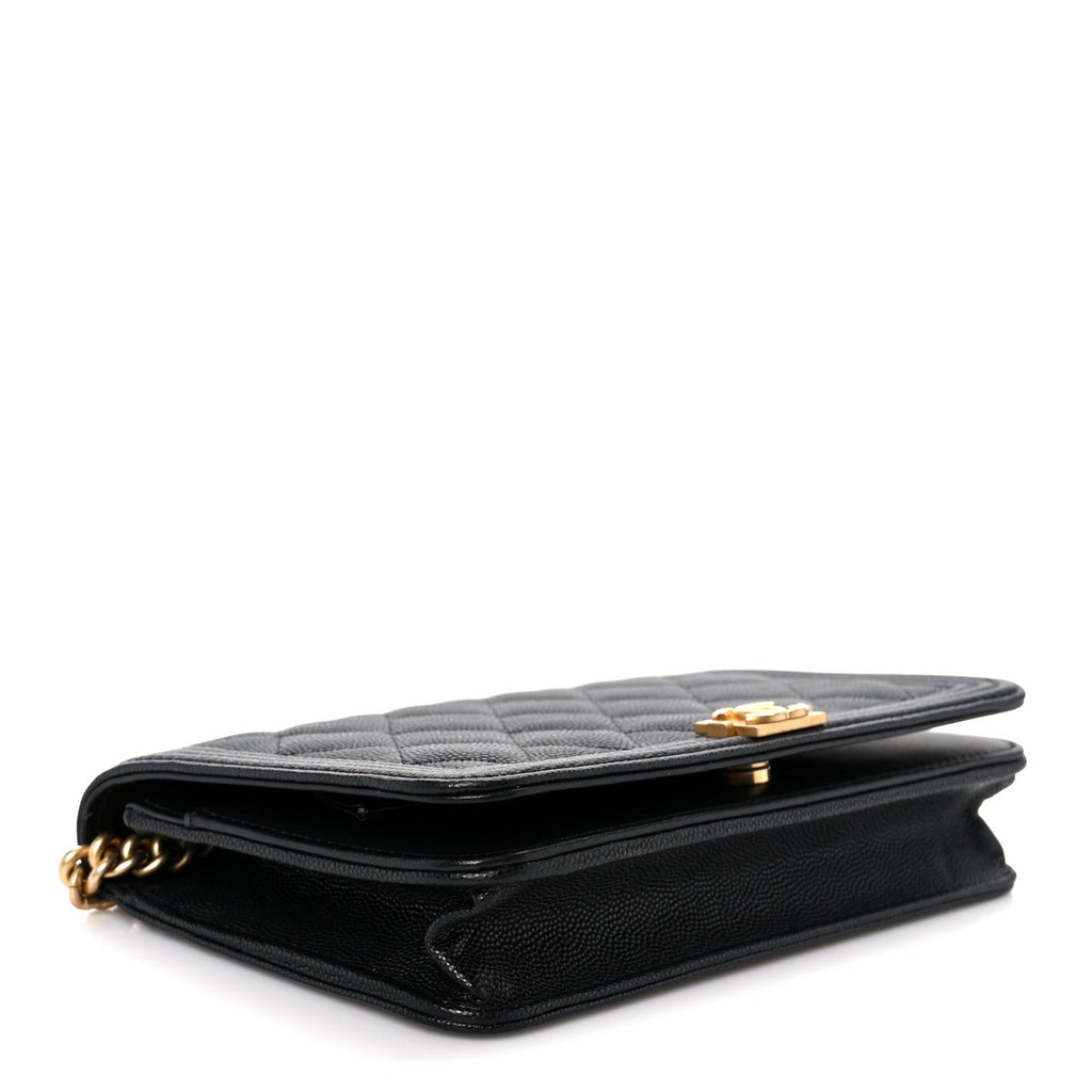 Chanel Caviar Quilted Boy Wallet On Chain WOC Black