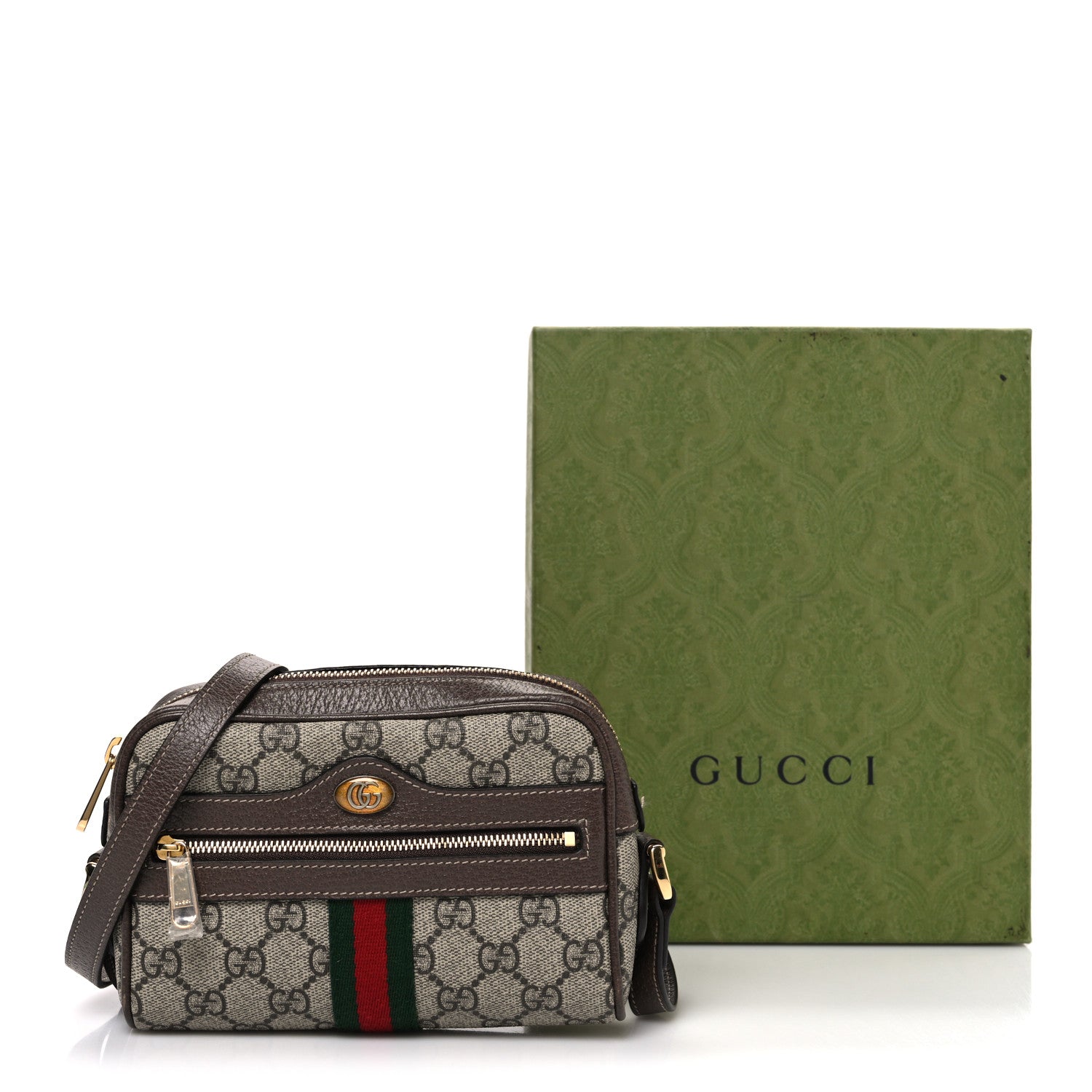 Gucci GG Supreme Monogram Web Mini Ophidia Shoulder Bag Brown