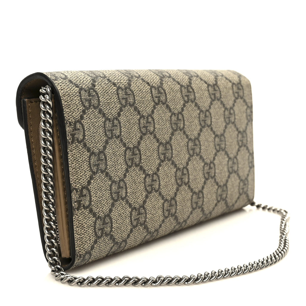 Gucci GG Supreme Monogram Dionysus Chain Clutch Wallet Beige Taupe