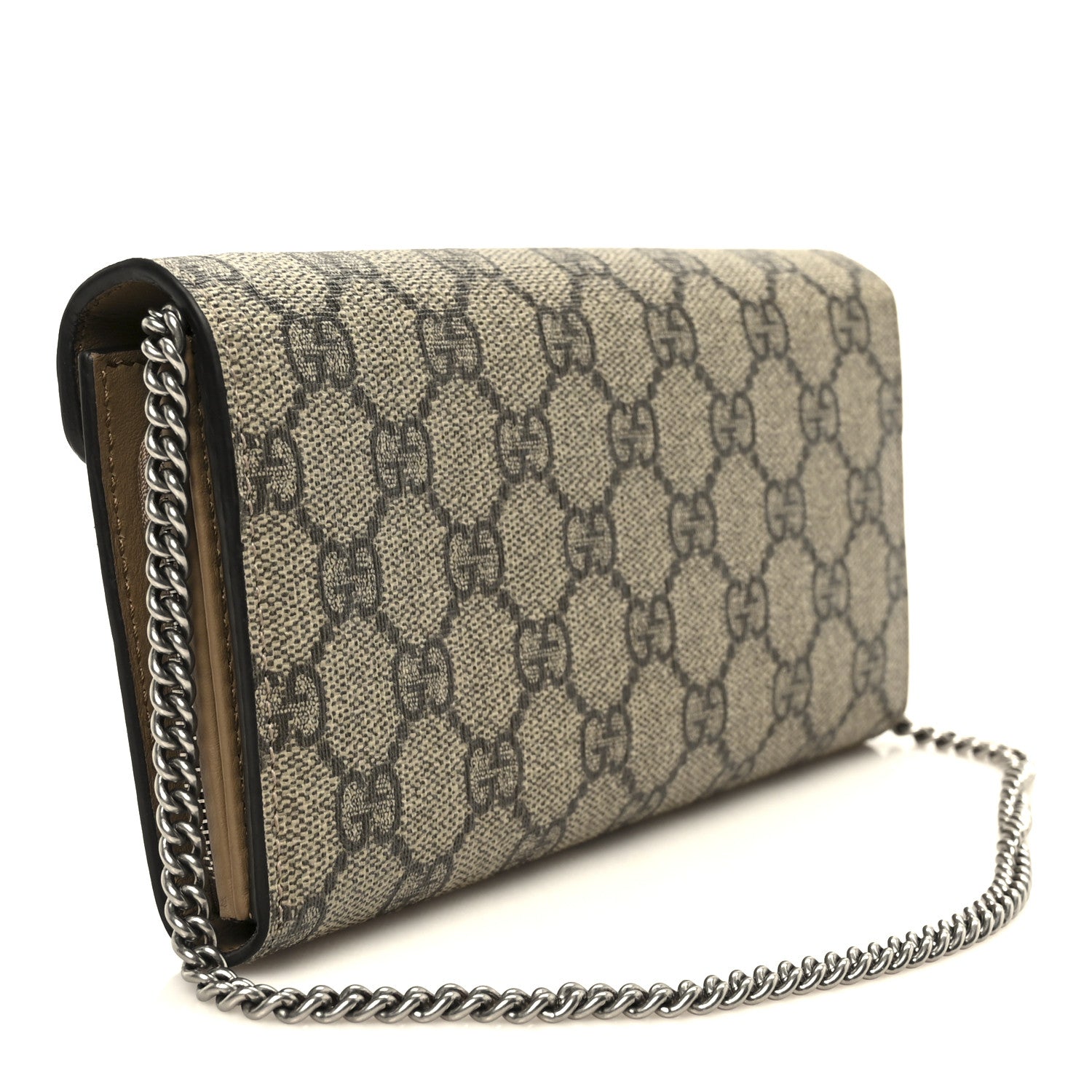Gucci GG Supreme Monogram Dionysus Chain Clutch Wallet Beige Taupe
