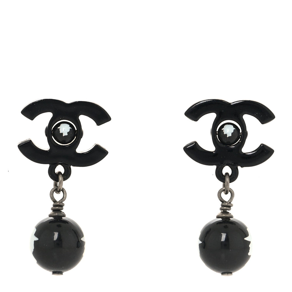 Enamel Bead CC Coco Drop Earrings Black