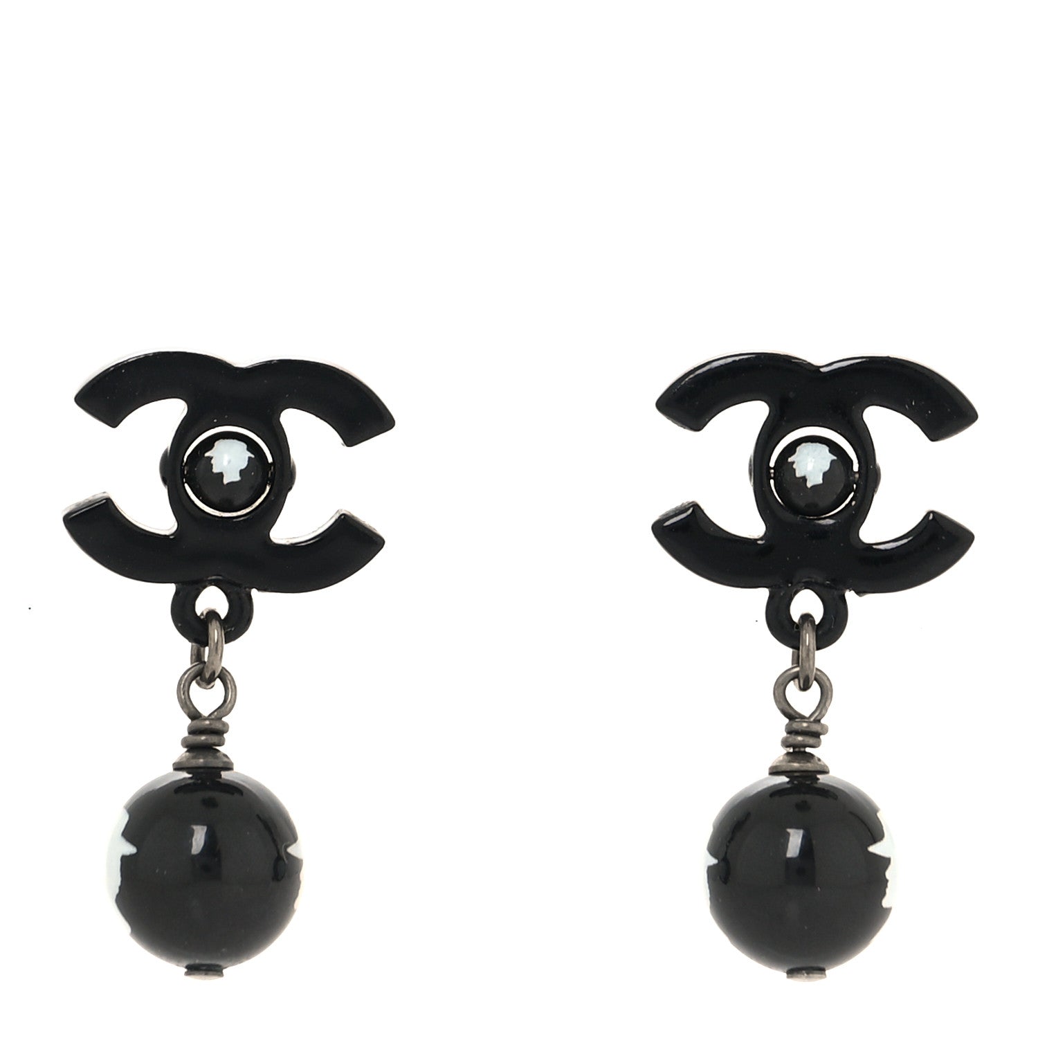 Enamel Bead CC Coco Drop Earrings Black