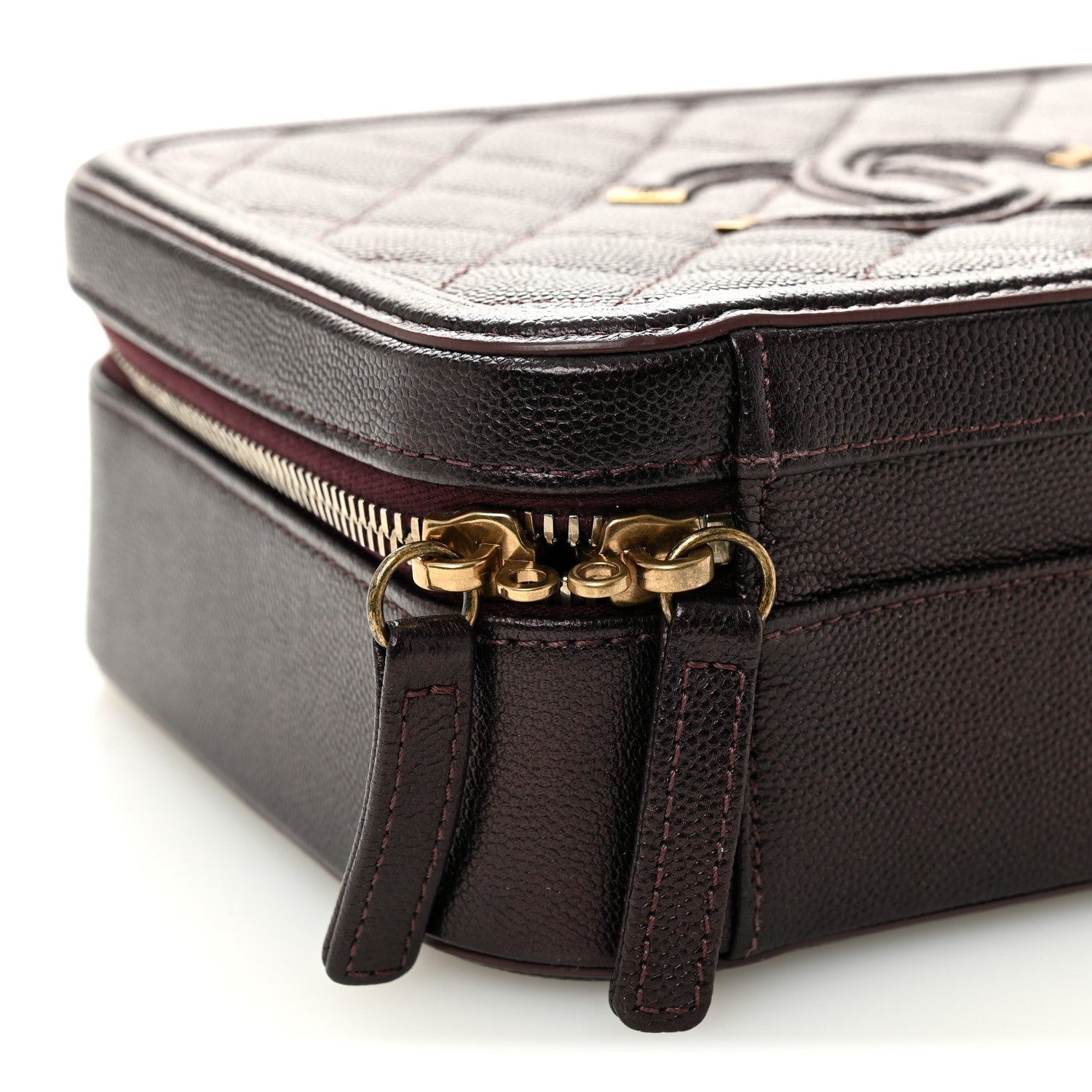 Chanel Iridescent Caviar Quilted Medium CC Filigree Vanity Case Burgundy