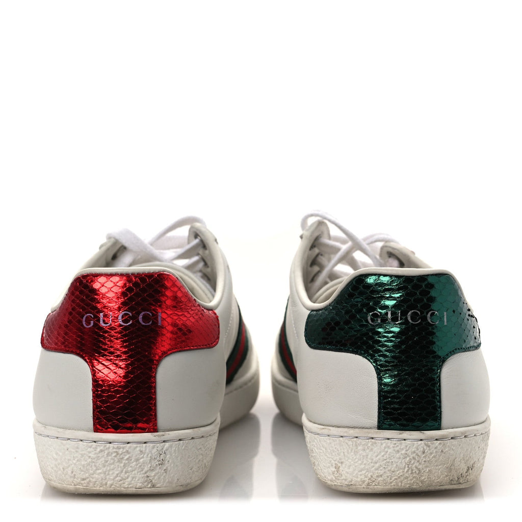 Gucci Calfskin Ayers Bee Embroidered Womens Ace Sneakers 36 White Green