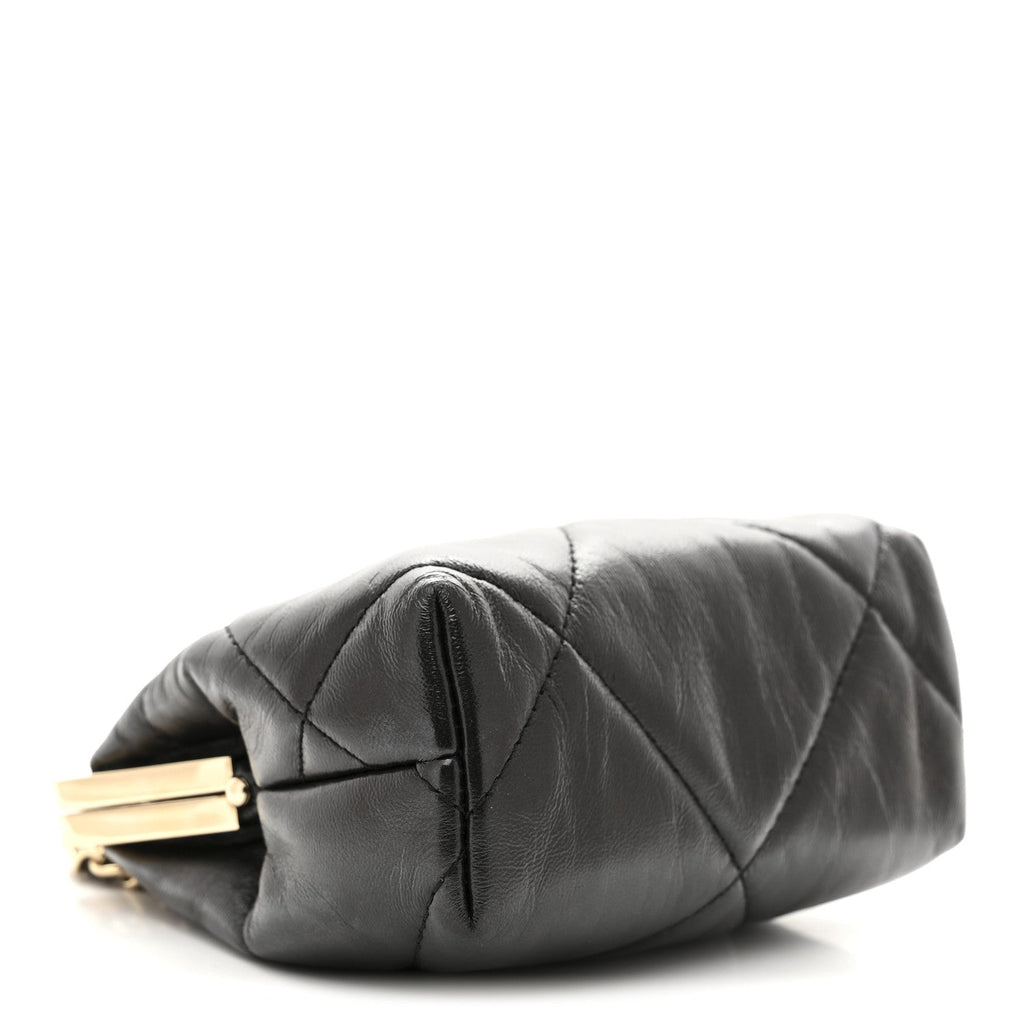 Chanel Shiny Aged Lambskin Quilted Kiss Lock Clutch With Chain Black