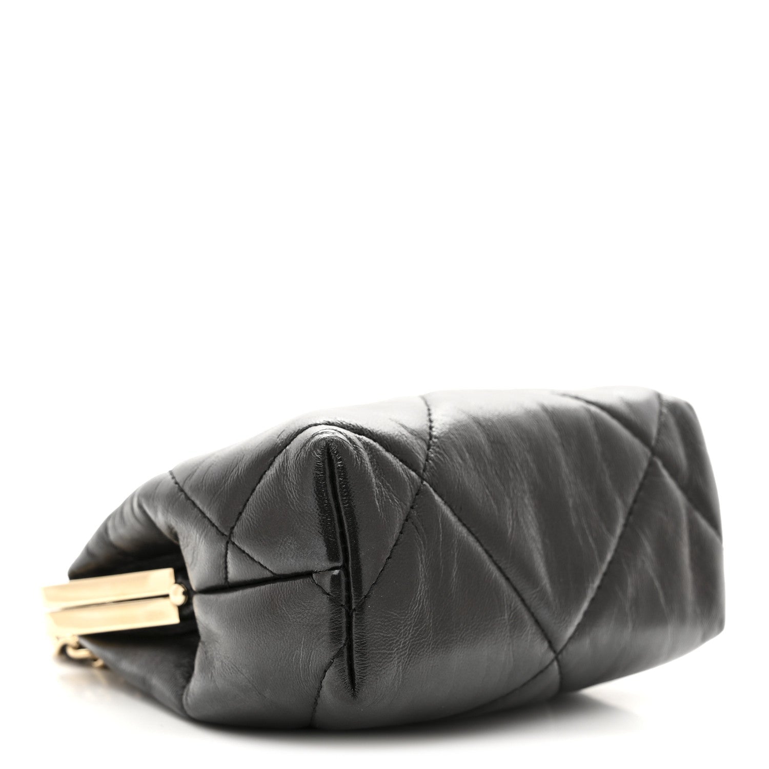 Chanel Shiny Aged Lambskin Quilted Kiss Lock Clutch With Chain Black