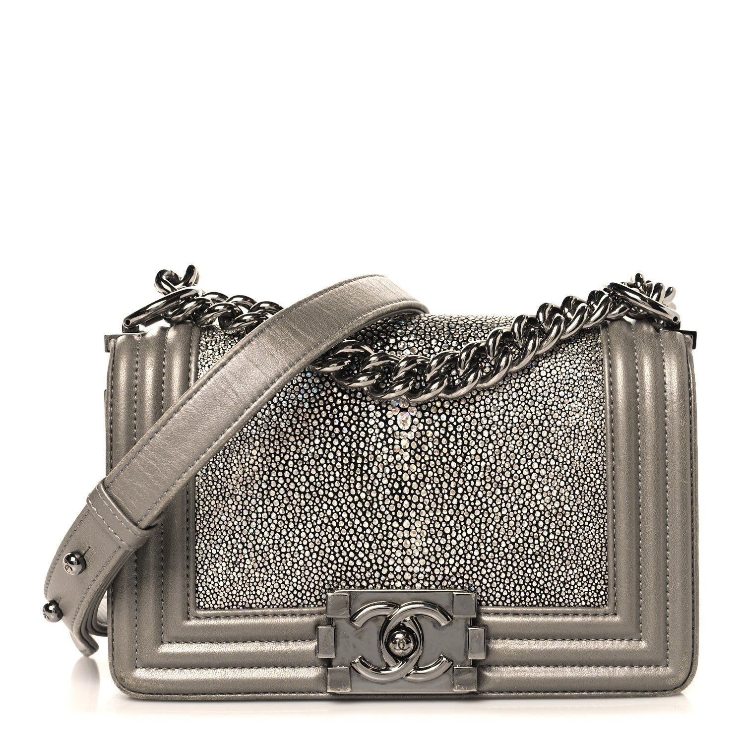 Chanel Galuchat Stingray Small Boy Flap Silver