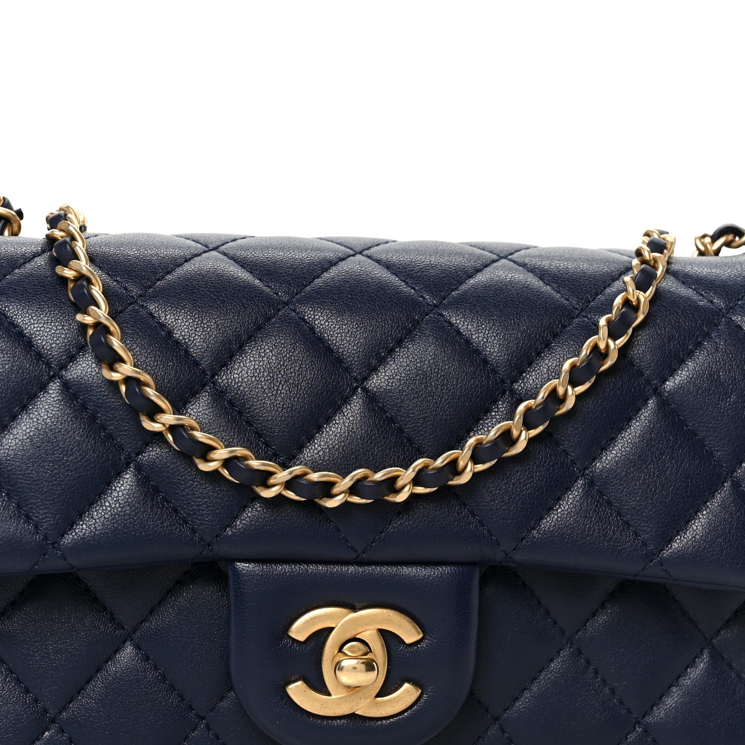 Chanel Lambskin Quilted Mini Pearl Crush Rectangular Flap Navy Blue