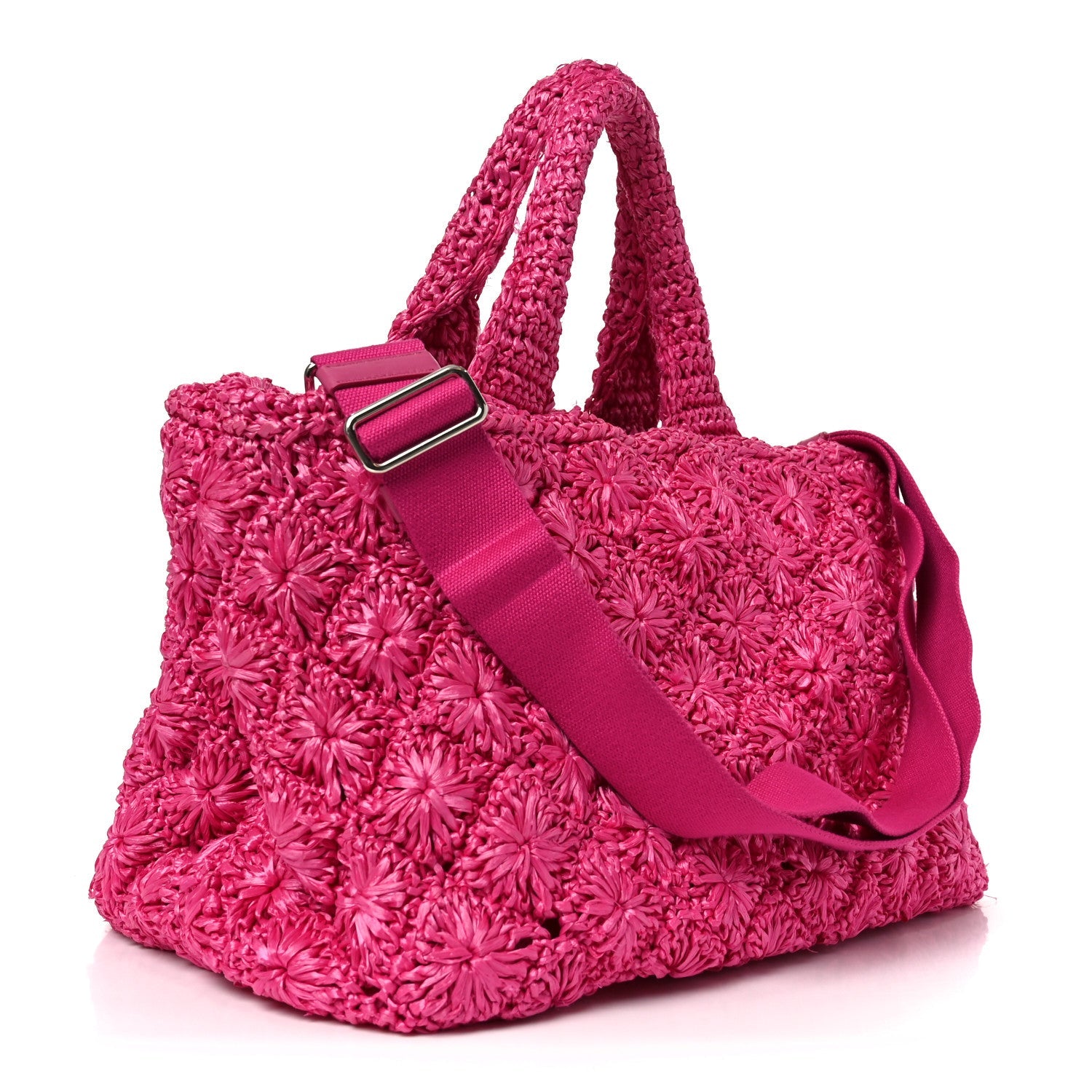 Prada Raffia Crochet Tote Fuchsia