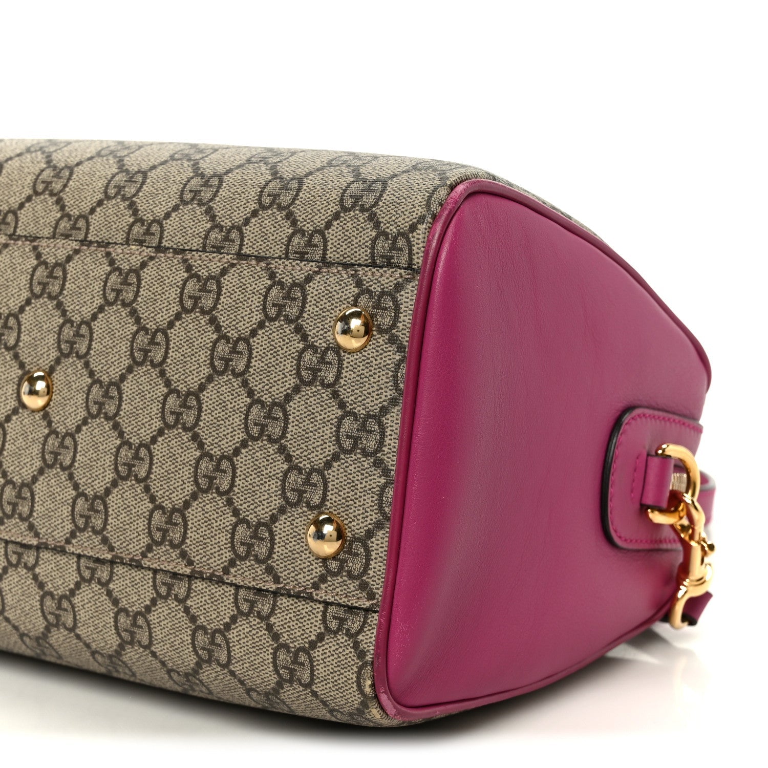 Gucci GG Supreme Monogram Moon Calfskin Small Boston Beige Ebony Hibiscus Red New Rosette