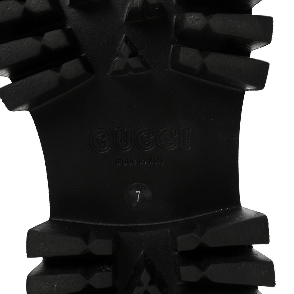 Gucci Calfskin Embossed Monogram Mens Lace Up Ankle Boots 7 Black