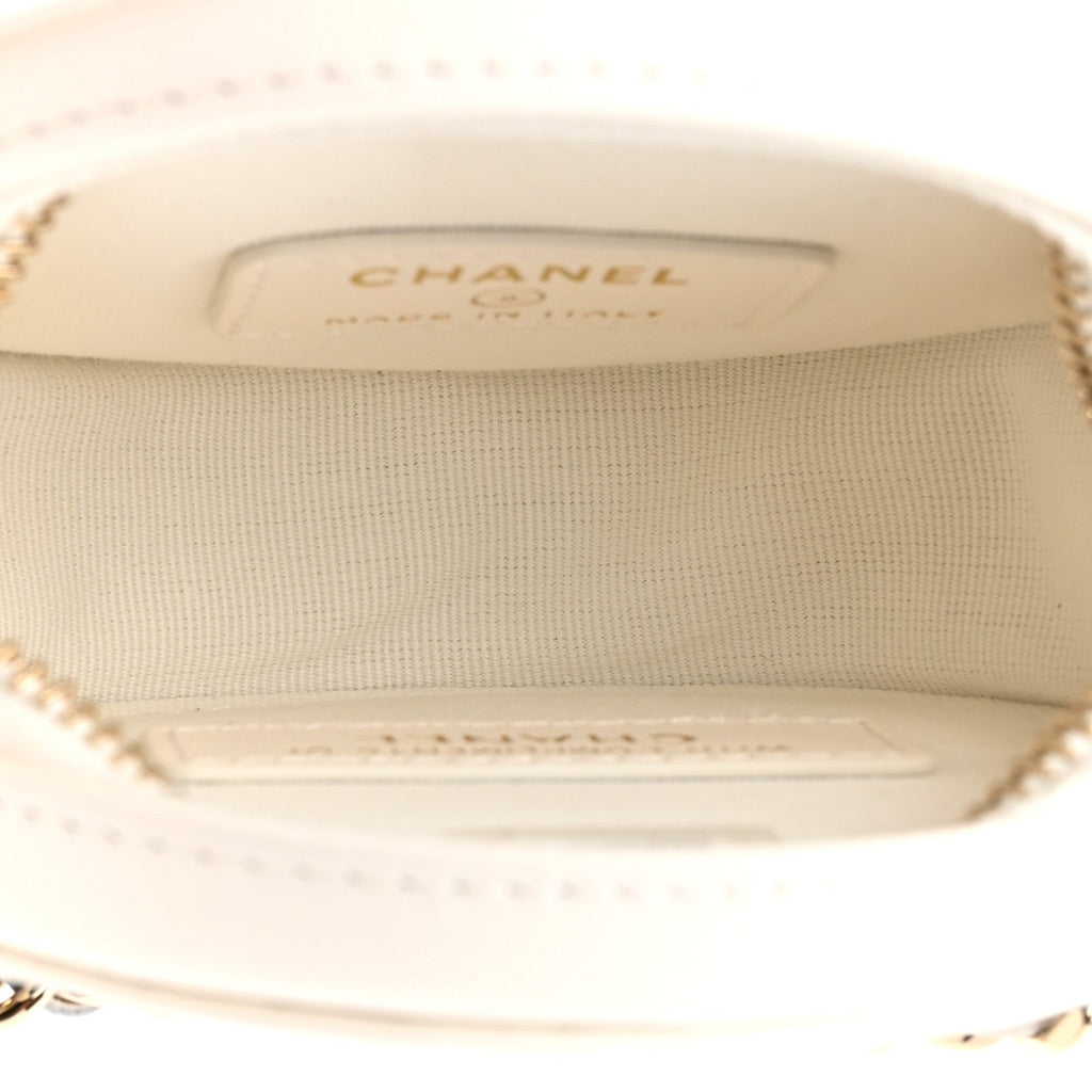 Chanel Tweed Quilted Round Filigree Pouch With Chain White Black