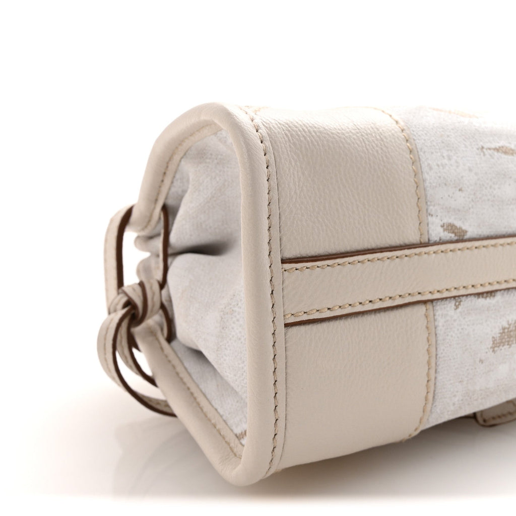 Prada Linen Calfskin Triangle Mini Bonnie Hand Bag White