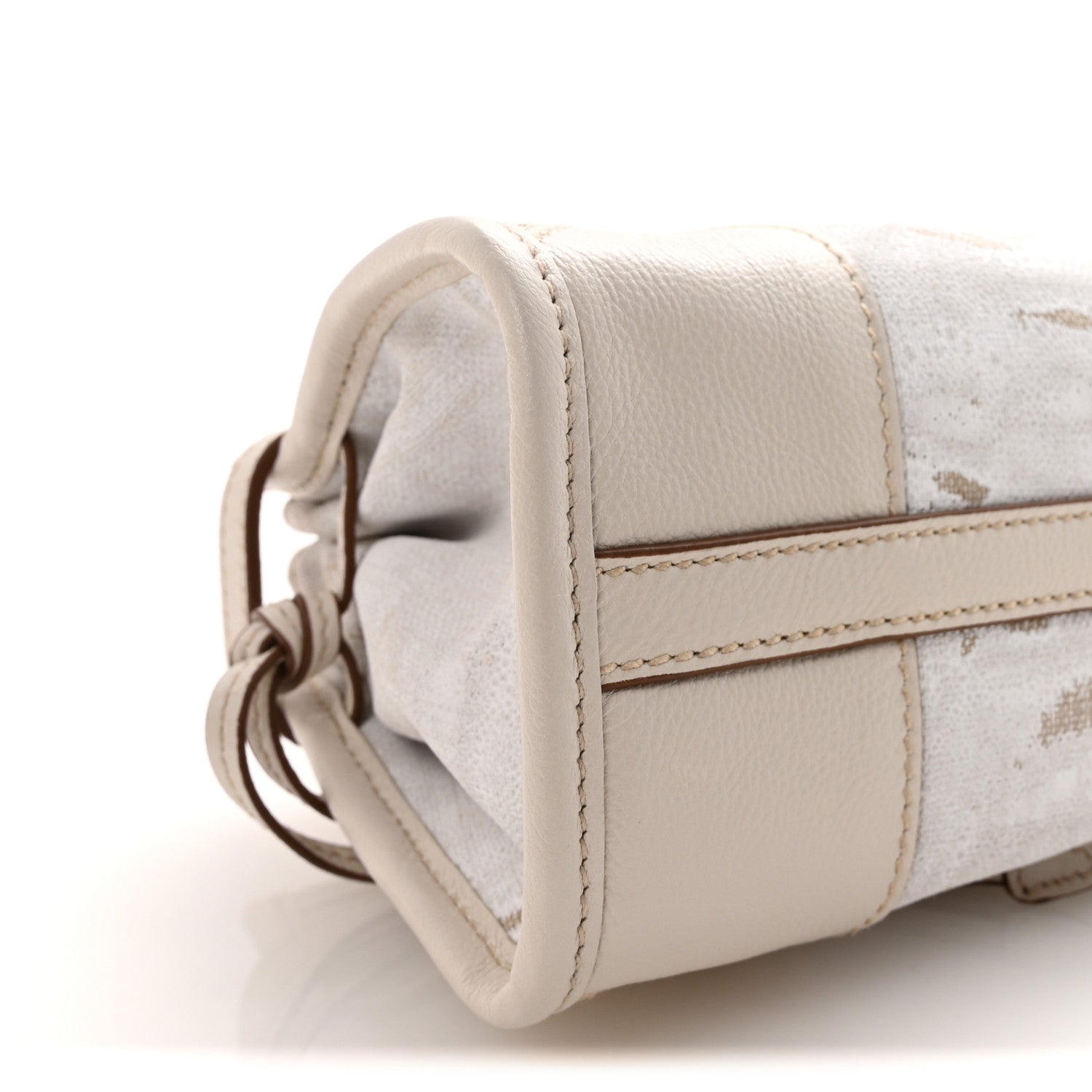 Prada Linen Calfskin Triangle Mini Bonnie Hand Bag White