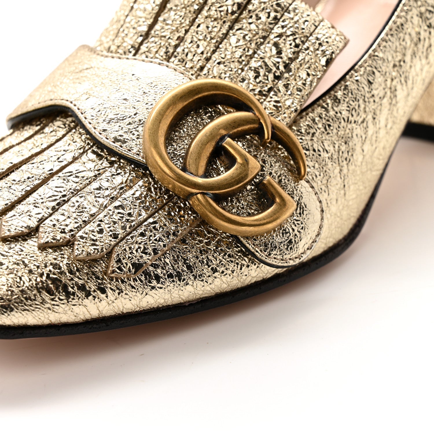 Gucci Galassia GG Marmont Fringe 50mm Loafer Pumps 35 Platino