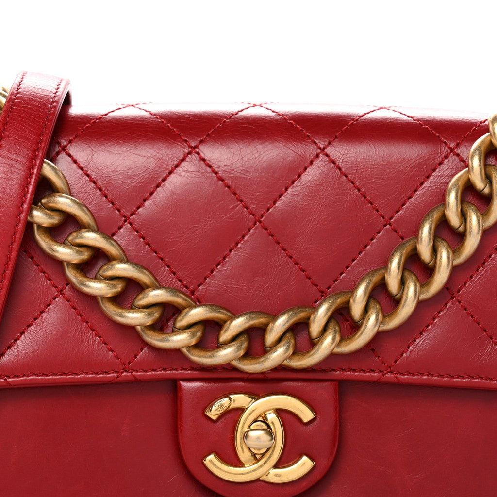 Chanel Iridescent Calfskin Quilted Small Straight Lined Flap Red