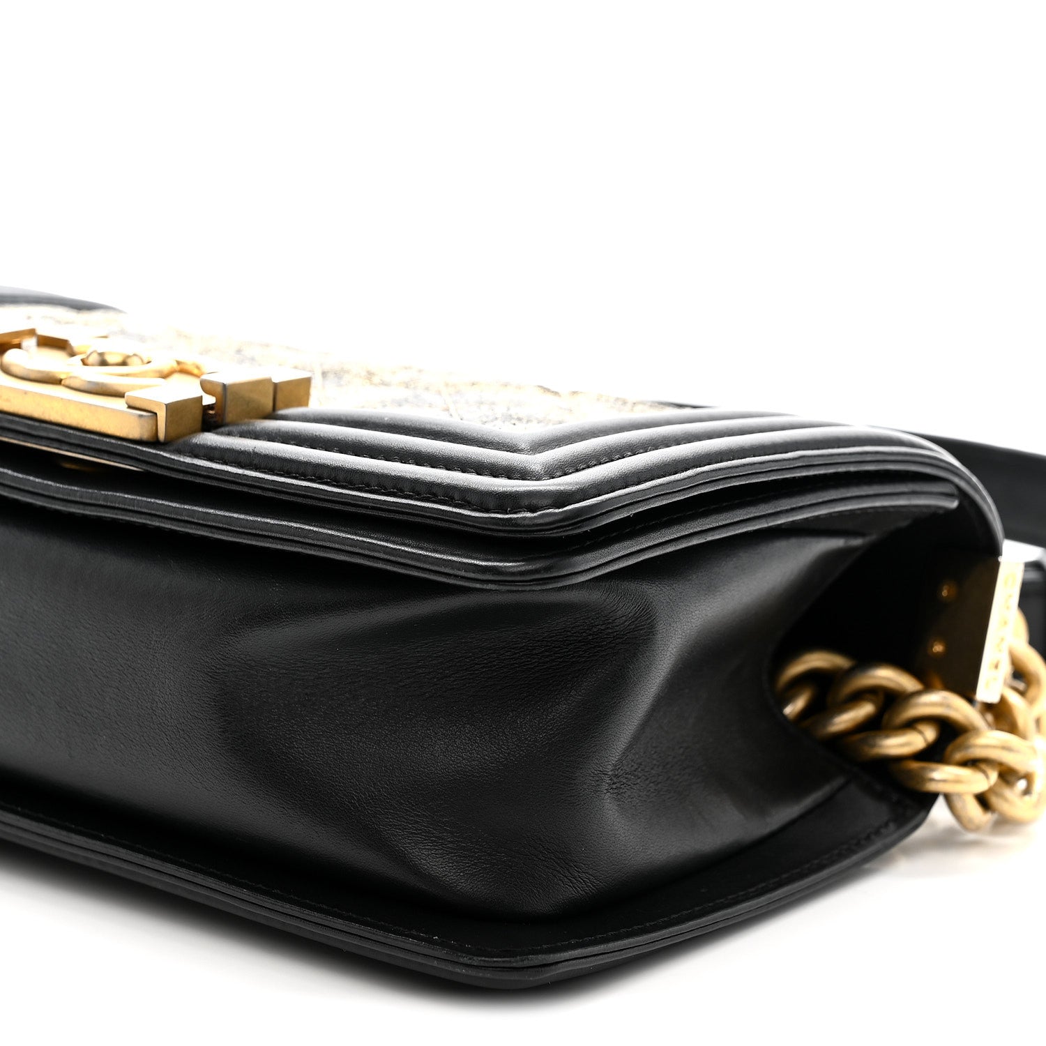 Chanel Metallic Crumpled Goatskin Small Boy Flap Black Gold
