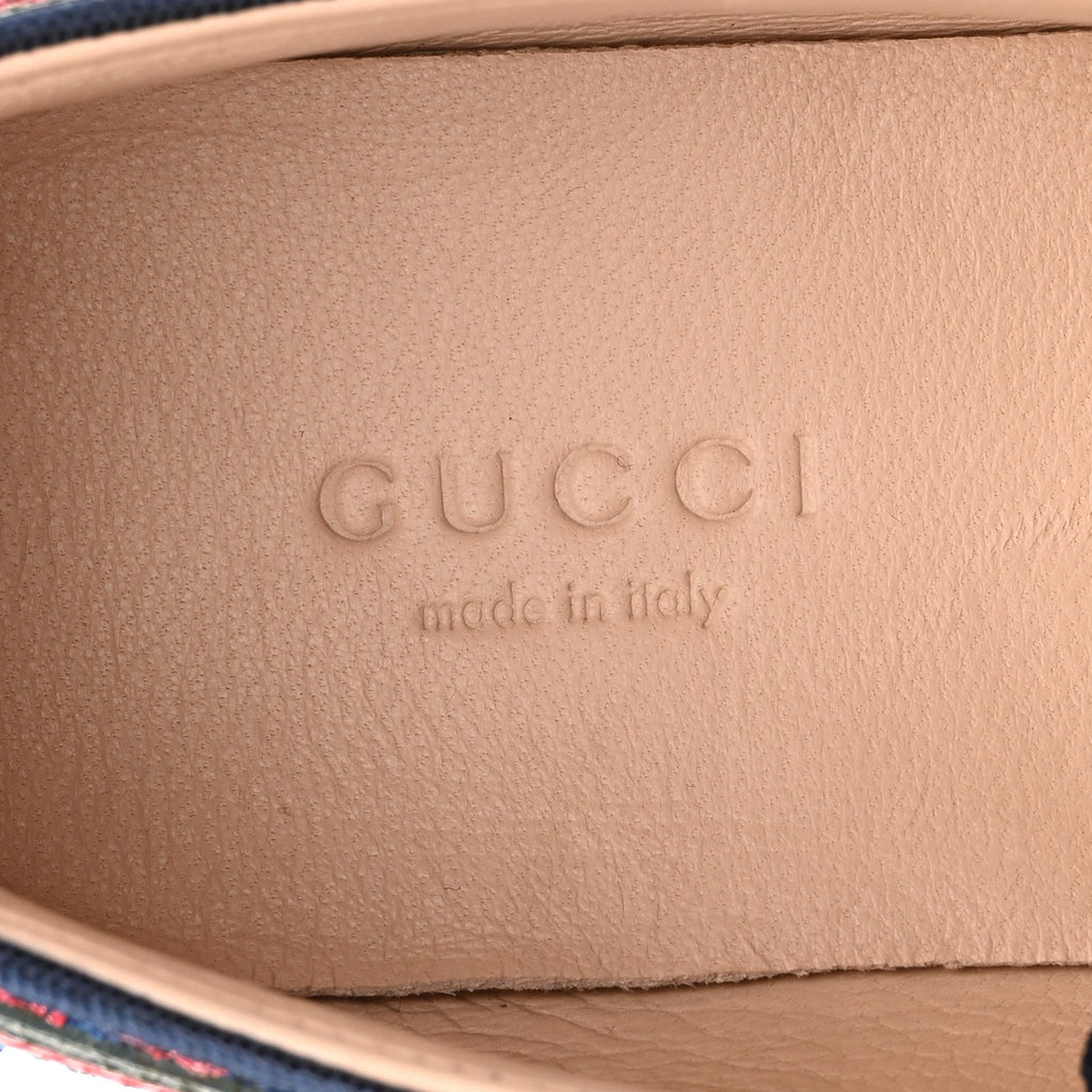 Gucci Lurex Calfskin Web GG Monogram Womens Falacer Sneakers 35.5 Iridescent Blue Iridescent Red Silver